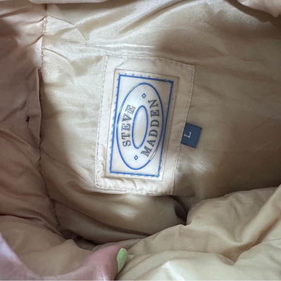 Steve Madden Long Puffer Coat Large Golden Tan Fur Hood Winter - Picture 5 of 6